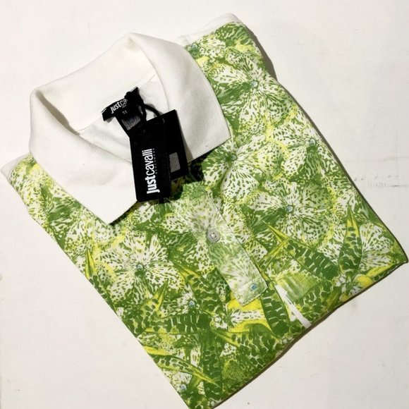 Just Cavalli Other - BNWT Just Cavalli Beach White & Green Polo T Shirt in size XL